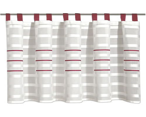 Schlaufenschal mit horizontalen Streifen in Weiß und Rot, halbtransparenter Stoff.