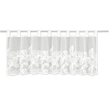 Kurzer halbtransparenter Scheibenhänger mit Blattmuster und Schlaufen für eine Gardinenstange.
