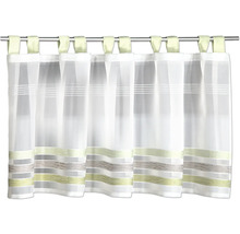 Transparente Scheibengardine mit Schlaufen und Querstreifen.