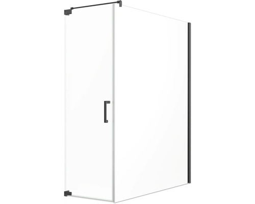 Jungborn Duschtür mit Seitenwand SETTE Drehtür links Seitenwand rechts 80 x 170 cm Profilfarbe schwarz Klarglas mit schmutzabweisende Glasbeschichtung und Stangengriff Duschkabine mit Glastür und Griff