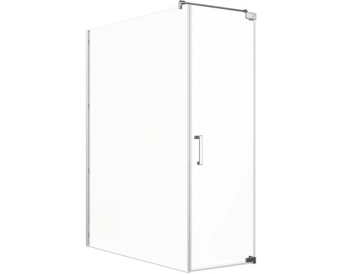 Jungborn Duschtür mit Seitenwand SETTE Drehtür rechts Seitenwand links 160 x 80 cm Profil chrom Klarglas mit schmutzabweisende Glasbeschichtung und Stangengriff Duschkabine aus Glas mit Tür