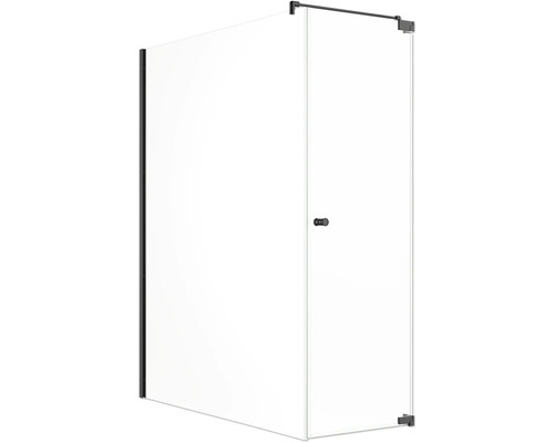 Jungborn Duschtür mit Seitenwand SETTE Drehtür rechts Seitenwand links 170 x 75 cm Profil schwarz matt Klarglas mit schmutzabweisende Glasbeschichtung und Puffergriff Duschkabine mit Glas und Beschlägen