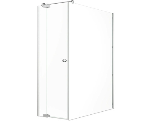 Jungborn Duschtür mit Seitenwand SETTE Drehtür mit Festteil links und Seitenwand rechts 90 x 170 cm Profil silber Klarglas mit schmutzabweisende Glasbeschichtung und Puffergriff Duschtür mit transparentem Glas und Beschlägen