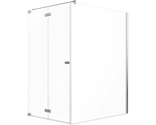 Jungborn Duschtür mit Seitenwand SETTE Drehfalttür links Seitenwand rechts 120 x 160 cm Profil chrom Klarglas mit schmutzabweisende Glasbeschichutung und Puffergriff Duschkabine mit Glastür und Beschlägen
