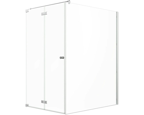 Jungborn Duschtür mit Seitenwand SETTE Drehfalttür links Seitenwand rechts 120 x 160 cm Profil silber Klarglas mit schmutzabweisende Glasbeschichutung und Puffergriff Duschkabine aus Glas mit Tür