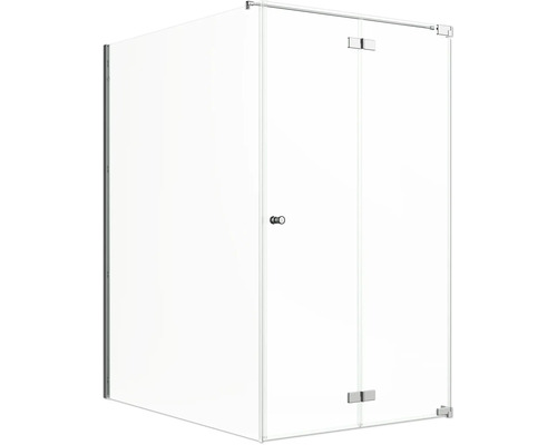 Jungborn Duschtür mit Seitenwand SETTE Drehfalttür rechts Seitenwand links 120 x 120 cm Profil chrom Klarglasmit schmutzabweisende Glasbeschichtung und Puffergriff Duschkabine mit Glastüren