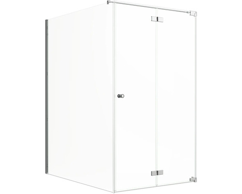 Jungborn Duschtür mit Seitenwand SETTE Drehfalttür rechts Seitenwand links 170 x 120 cm Profil chrom Klarglasmit schmutzabweisende Glasbeschichtung und Puffergriff Duschkabine mit Glastüren und Metallbeschlägen