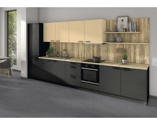 Küchenrückwand Hunton Eiche hell EHW2302/ Galizia Granit EHW173 4100 x 640 x 9,2 mm Moderne Küche mit Spüle, Herd, Backofen und Stauraum