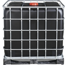 Schwarzer Intermediate Bulk Container mit Gitterbox auf Palette