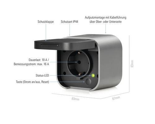 Aufputz Steckdose mit Schutzklappe und IP44 Schutzart