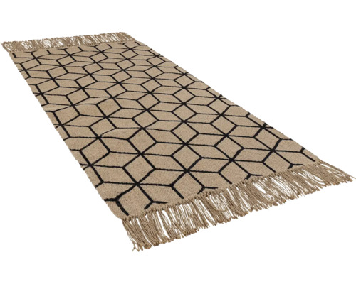 Teppich mit geometrischem Muster und Fransen