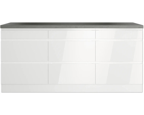 Waschtischunterschrank mit drei Türen und grauem Waschbecken