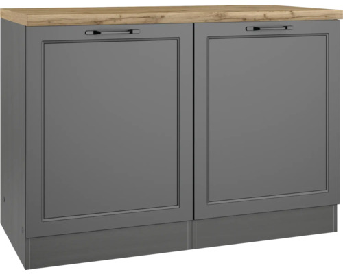 Held Möbel Spülenschrank Lübeck BxTxH 120 x 60 x 86 cm grau matt zerlegt 665.6331 Unterschrank mit zwei Türen und einer Holzplatte