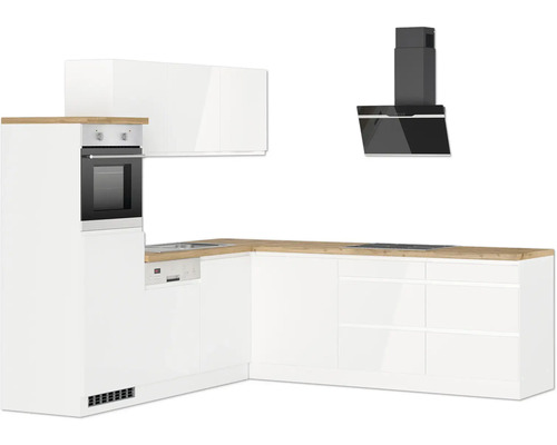 Moderne Küche mit Einbaubackofen, Spülmaschine und Dunstabzugshaube