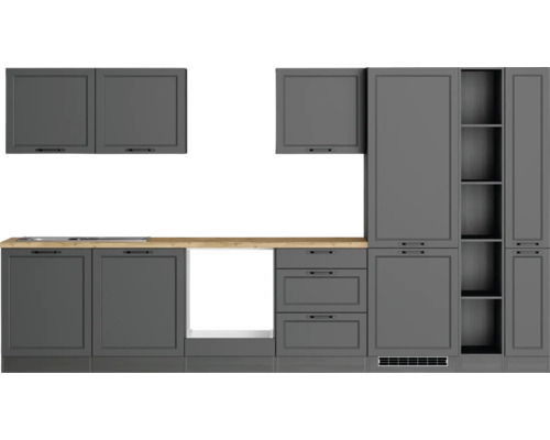 Held Möbel Küchenzeile ohne Geräte Lübeck 360 cm grau matt zerlegt Variante reversibel