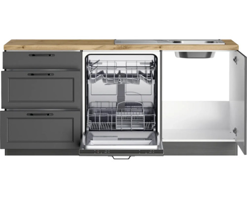 Küchenzeile mit Spülmaschine, Spüle und Schubladen