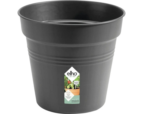 Anzuchttopf Kulturtopf elho Green Basics Kunststoff Ø 15 H 14 cm schwarz Dunkler Pflanztopf mit Elho Logo und Hinweisen zu Drainagelöchern und recycelten Materialien