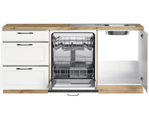 Kompakte Küche mit Spüle, Geschirrspüler und Schubladen