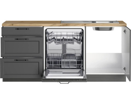 Küchenzeile mit Geschirrspüler, Schubladen und Spüle