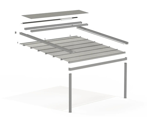Explosionszeichnung einer Terrassenüberdachung mit Lamellen
