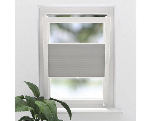 SOLUNA Faltenplissee mit Seitenverspannung ohne Bohren hellgrau 45x130 cm Fenster mit grauem Plissee-Rollo