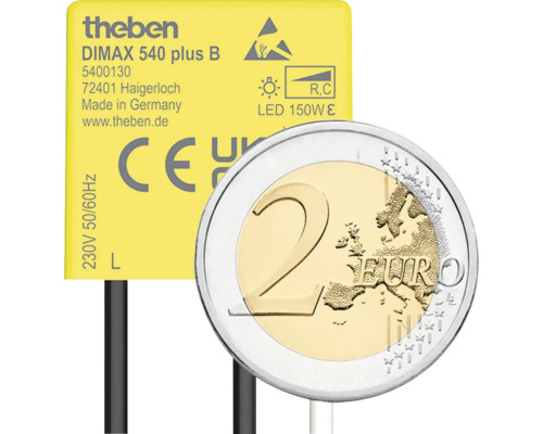 Theben Dimmer DIMAX 540 plus B neben einer Zwei-Euro-Münze.