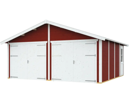 Doppelgarage aus Holz mit zwei Türen