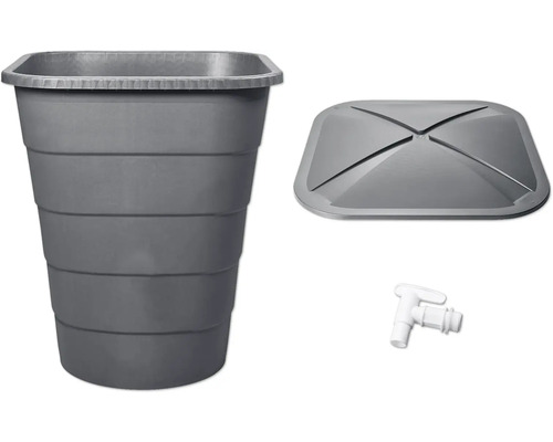 Regentonne GARANTIA BASICline Ibiza 300 l inklusive Deckel und Auslaufhahn grau Grauer Regenwassertank mit Deckel und Auslaufhahn