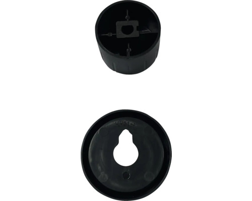 Zwei schwarze Kunststoffbefestigungen aus unterschiedlichen Perspektiven