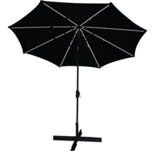 Mittelstockschirm SOLUNA Luneau mit LED Beleuchtung Ø 300 cm schwarz mit UV-Schutz 80, wasserabweisende Polyesterbespannung, leichte Aufspannung per Kurbel