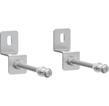 Zwei metallene Winkel mit Schraube und Langloch zur Befestigung