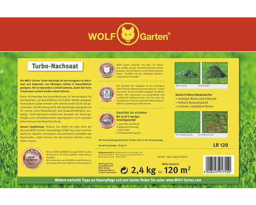 Wolf Garten Turbo-Nachsaat Rasensamen für 120 Quadratmeter
