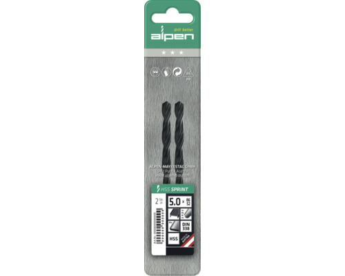 Alpen HSS Sprint Metallbohrer Set, 2 Stück, 5.0 Millimeter