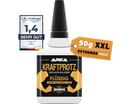 ARKA Kraftprotz Sekundenkleber Universal flüssig 50 g ARKA Kraftprotz Sekundenkleber 50 Gramm mit Prüfengel Siegel