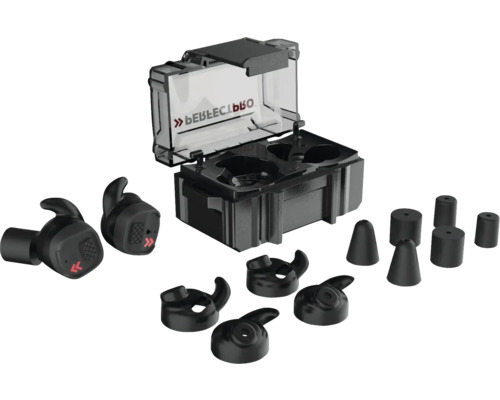 Gehörschutzstöpsel-Set mit Transportbox und verschiedenen Aufsätzen