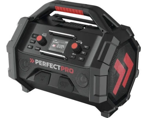 Baustellenradio mit digitalem Radioempfang, USB-Anschluss und Tragegriff