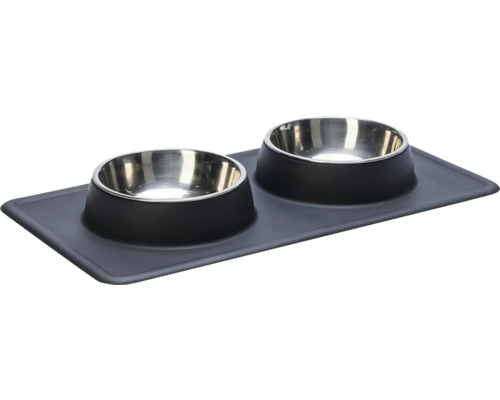 Doppelnapf Karlie Dinnerset Dex Silikonnapfständer schwarz ca. 44 x 23 x 4,5 cm mit 2 Edelstahlnäpfen, spülmaschinenfest, je 350 ml