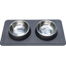 Doppelnapf Karlie Dinnerset Dex Silikonnapfständer schwarz ca. 44 x 23 x 4,5 cm mit 2 Edelstahlnäpfen, spülmaschinenfest, je 350 ml