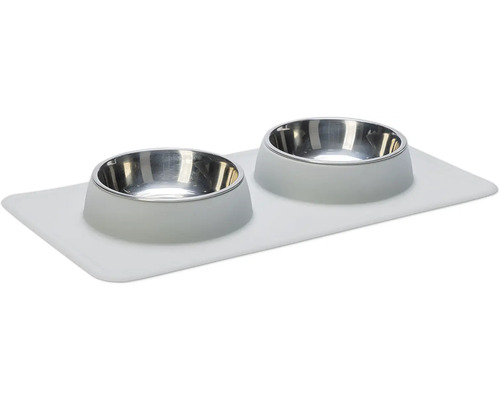 Doppelnapf Karlie Dinnerset Dex Silikonnapfständer grau ca. 44 x 23 x 4,5 cm mit 2 Edelstahlnäpfen, spülmaschinenfest, je 350 ml