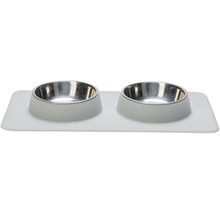 Doppelnapf Karlie Dinnerset Dex Silikonnapfständer grau ca. 44 x 23 x 4,5 cm mit 2 Edelstahlnäpfen, spülmaschinenfest, je 350 ml