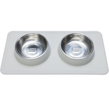 Doppelnapf Karlie Dinnerset Dex Silikonnapfständer grau ca. 44 x 23 x 4,5 cm mit 2 Edelstahlnäpfen, spülmaschinenfest, je 350 ml