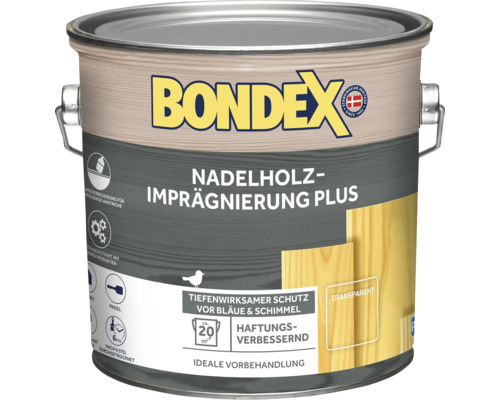 BONDEX Nadelholzimprägnierung Plus - Vorbeugend wirksam gegen holzzerstörende Pilze (Fäulnis),
Bläue und Schimmel - Farblos 2,5 l