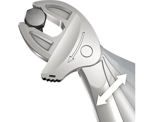 Verstellbarer Schraubenschlüssel mit Pfeilen zur Funktionsweise