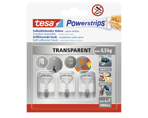 Tesa Powerstrips selbstklebende Haken, spurlos ablösbar, maximale Last 0,5 Kilogramm