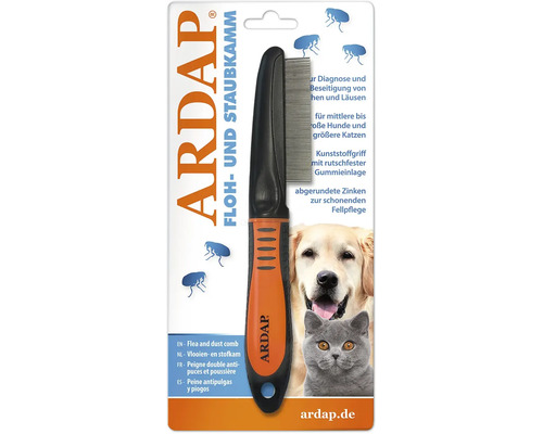 Fellflege ARDAP® Floh- und Staubkamm für Hunde und Katzen mit Kunststoffgriff zur sicheren Diagnose sowie gründlichen Beseitigung von Flöhen und Läusen