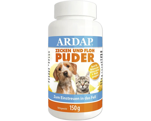 Ungeziefermittel ARDAP® Zecken und Floh Puder, für Hund und Katze Dose 150 g praktisches Puder zum Einstreuen in das Fell, schützt effektiv vor Parasiten auch Läuse, Milben und andere Schädlinge