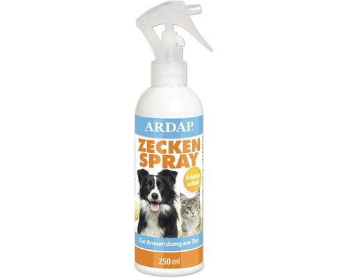 Ungeziefermittel ARDAP® Zeckenspray für Hunde und Katzen 250 ml Spayflasche zur Anwendung am Tier, wirksam gegen Zecken, Flöhe, Läuse und Milben, Wirkung bis zu 4 Wochen