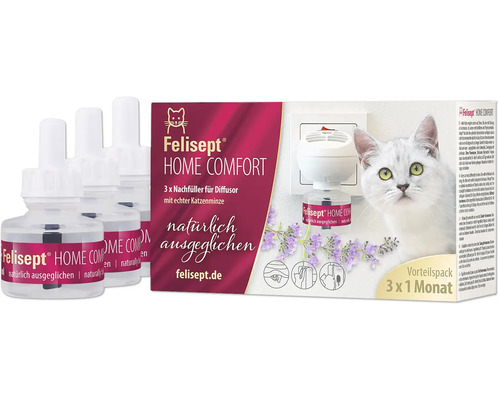 Stressreduktion Felisept® HomeComfort Vorteilspack 3 x Nachfülllakon 45ml 135 ml natürliches Stressreduktions-Set für Katzen zur Ausgeglichenheitsförderung mit Katzenminze