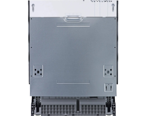 Rückansicht eines Geschirrspülers mit Details zu Anschlüssen und Konstruktion.