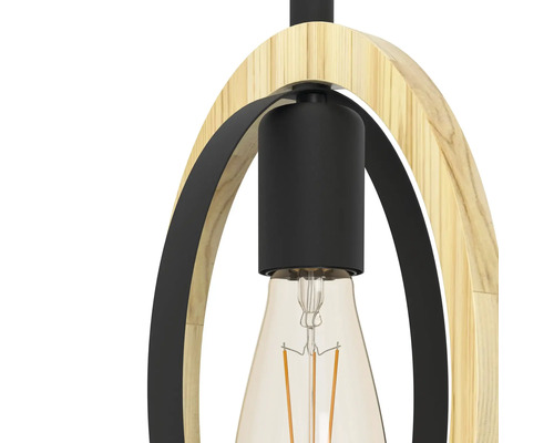 Hängelampe mit Holz- und Metallelementen